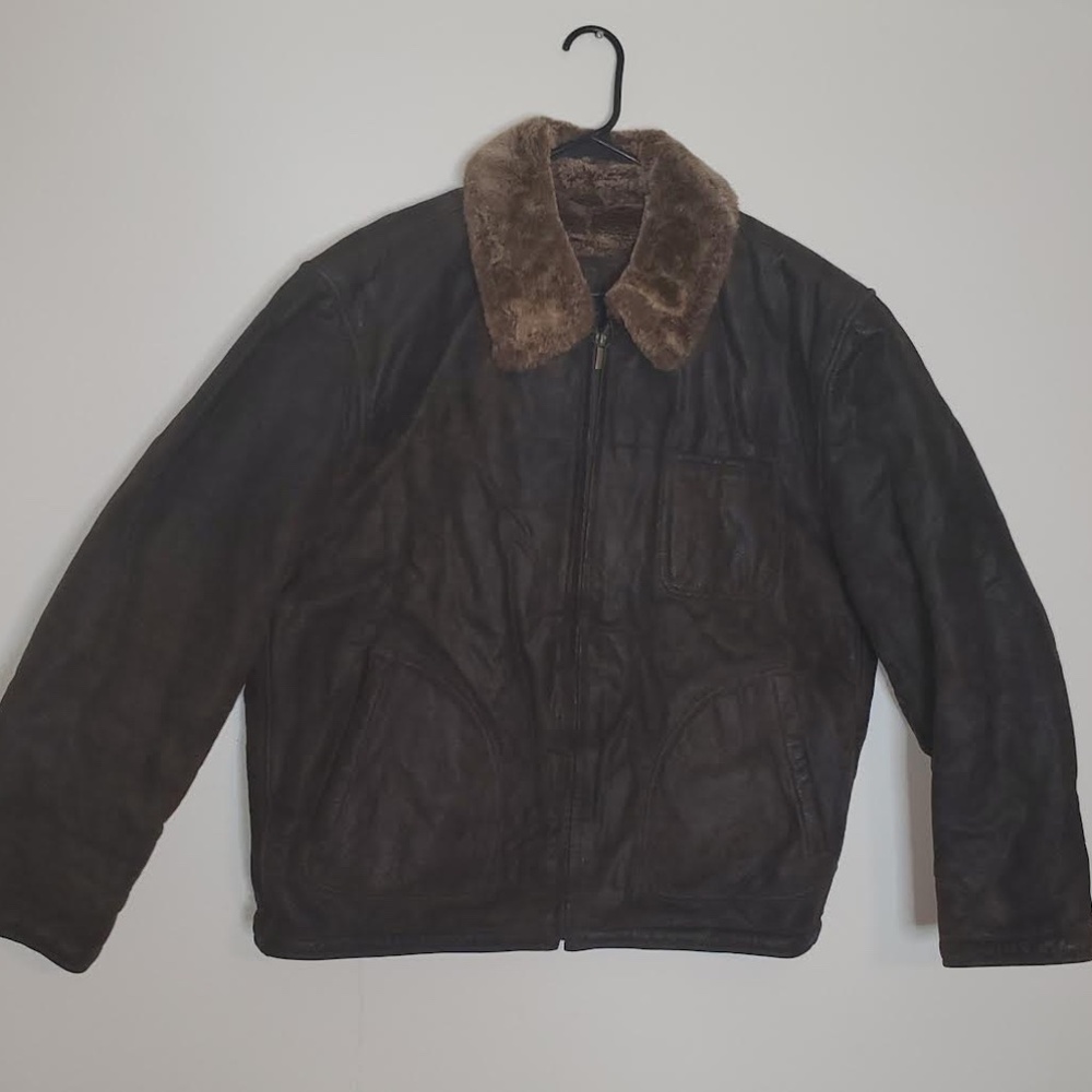 EUC Robert Comstock Expedition; Brown Leather Jacket w/ Tan Faux Fur Lining; XL